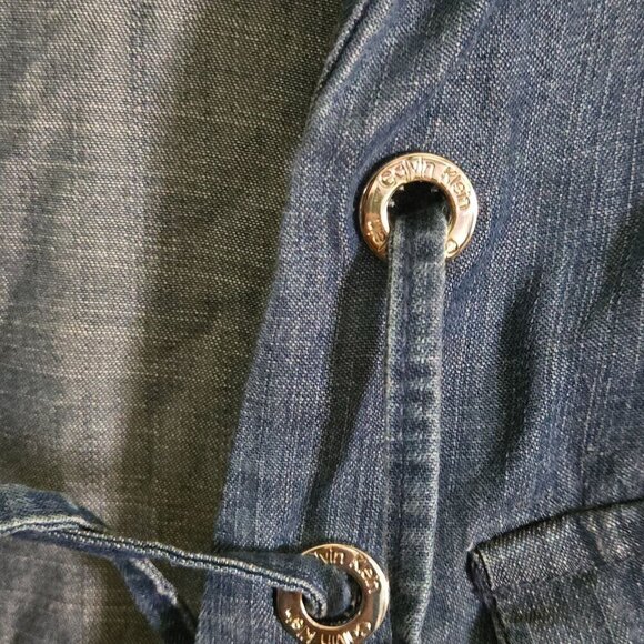 Calvin Klein NWOT Roll Sleeve Lace Up Chambray Blouse Size S - Picture 6 of 8